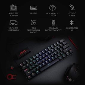 img 3 attached to 🔴 Redragon K530 Draconic 60% Compact RGB Wireless Mechanical Keyboard – TKL Design, 61 Keys, Bluetooth 5.0, Blue Switches, 16.8M RGB Lighting – PC, Laptop, Cell Phone Compatible