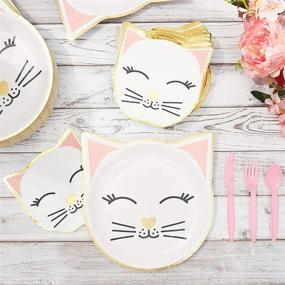 img 3 attached to 🐱 48-Pack Gold Foil Die-Cut Cat Paper Plates for Birthday Party Supplies - 9.5 x 9.9 Inches