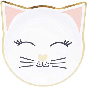 img 2 attached to 🐱 48-Pack Gold Foil Die-Cut Cat Paper Plates for Birthday Party Supplies - 9.5 x 9.9 Inches