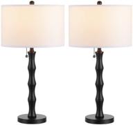 2 pack industrial black bamboo table lamp set with kd fabric shade - farmhouse style desk lamp for home office, bedroom, and living room логотип