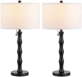 img 4 attached to 2 Pack Industrial Black Bamboo Table Lamp Set with KD Fabric Shade - Farmhouse Style Desk Lamp for Home Office, Bedroom, and Living Room