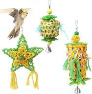🦜 bamboo bird shredder toys set: cooshou 3pcs handmade parrot conure chewing toy with rattan stars, swing foraging toy - ideal for cockatiels, budgies, and parroket logo