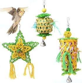img 4 attached to 🦜 Bamboo Bird Shredder Toys Set: CooShou 3Pcs Handmade Parrot Conure Chewing Toy with Rattan Stars, Swing Foraging Toy - Ideal for Cockatiels, Budgies, and Parroket