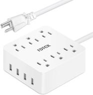 portable usb power strip with 4 usb charging ports and 6 ac outlets - circuit breaker safeguard, 4.6 ft extension cord, ideal for home, office, and travel - white logo