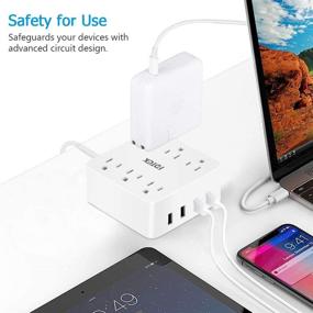 img 3 attached to Portable USB Power Strip with 4 USB Charging Ports and 6 AC Outlets - Circuit Breaker Safeguard, 4.6 ft Extension Cord, Ideal for Home, Office, and Travel - White