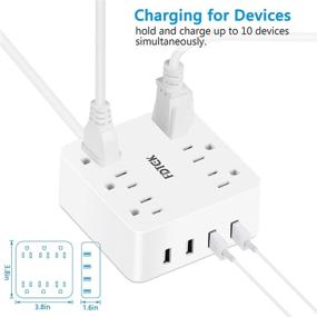 img 1 attached to Portable USB Power Strip with 4 USB Charging Ports and 6 AC Outlets - Circuit Breaker Safeguard, 4.6 ft Extension Cord, Ideal for Home, Office, and Travel - White