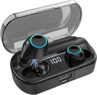 wireless earbuds with charging case, bluetooth 5.0 headphones featuring touch control, digital led display, apt-x, ipx7 waterproof, cvc8.0, built-in mic, stereo in-ear earphones, premium sound with deep bass - black logo