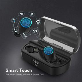 img 3 attached to Wireless Earbuds with Charging Case, Bluetooth 5.0 Headphones featuring Touch Control, Digital LED Display, Apt-X, IPX7 Waterproof, CVC8.0, Built-in Mic, Stereo in-Ear Earphones, Premium Sound with Deep Bass - Black