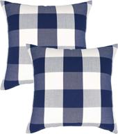 🔵 18 x 18 inch farmhouse decorative throw pillow covers - buffalo check plaid cushion cases pack of 2 for home decor in navy blue and white - navibule логотип