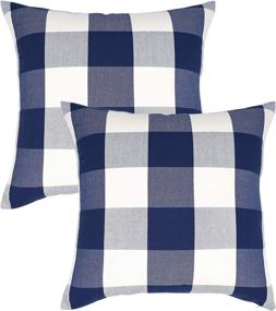 img 4 attached to 🔵 18 x 18 Inch Farmhouse Decorative Throw Pillow Covers - Buffalo Check Plaid Cushion Cases Pack of 2 for Home Decor in Navy Blue and White - NAVIBULE