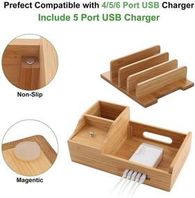 img 1 attached to 🔌 BEEBO BEABO Bamboo Charging Station: Multi-Device Docking Stand with Organizer, Watch Stand, Cables, USB Charger