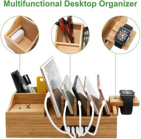 img 2 attached to 🔌 BEEBO BEABO Bamboo Charging Station: Multi-Device Docking Stand with Organizer, Watch Stand, Cables, USB Charger