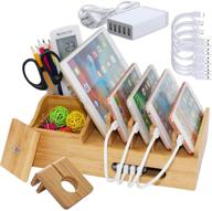 🔌 beebo beabo bamboo charging station: multi-device docking stand with organizer, watch stand, cables, usb charger logo