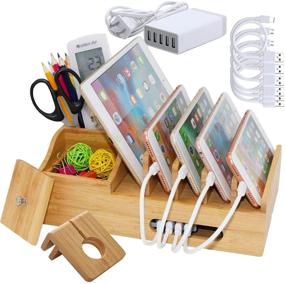 img 4 attached to 🔌 BEEBO BEABO Bamboo Charging Station: Multi-Device Docking Stand with Organizer, Watch Stand, Cables, USB Charger
