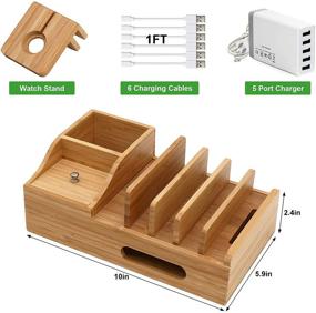 img 3 attached to 🔌 BEEBO BEABO Bamboo Charging Station: Multi-Device Docking Stand with Organizer, Watch Stand, Cables, USB Charger