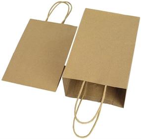 img 2 attached to 🛍️ 100-Pack 5.25x3.25x8 Inch Brown Small Paper Bags with Handles - bagmad Gift Paper Bags for Kraft Birthday Party Favors, Grocery Retail Shopping, Crafts, and Takeouts Business - Plain Natural 100pcs