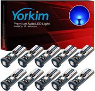 yorkim 194 led bulb blue canbus error free - pack of 10: t10 blue interior led for dome map door courtesy license plate trunk lights with 194 168 w5w 2825 sockets, 3-smd 2835 chipsets logo