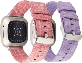 img 4 attached to 🌸 Mtozon 2-Pack Bands for Fitbit Sense/Versa 3 - Breathable Woven Fabric, Adjustable Replacement Wristbands for Women & Men - Lavender+Pink