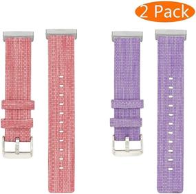 img 3 attached to 🌸 Mtozon 2-Pack Bands for Fitbit Sense/Versa 3 - Breathable Woven Fabric, Adjustable Replacement Wristbands for Women & Men - Lavender+Pink