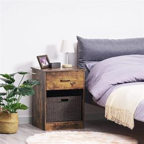 img 3 attached to 🔖 Rustic Brown Wooden Nightstand with Sliding Drawer and Opening Shelf - Reettic End Table for Bedroom or Sofa Side - RCTG101A