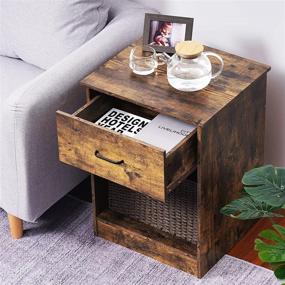 img 1 attached to 🔖 Rustic Brown Wooden Nightstand with Sliding Drawer and Opening Shelf - Reettic End Table for Bedroom or Sofa Side - RCTG101A