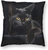 🐱 cute black cat with yellow eyes throw pillow covers - 18x18 inch square pillows case, decorative cushion cover with zipper for sofa, couch, bed, patio, car - home decor логотип