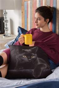 img 2 attached to 🐱 Cute Black Cat with Yellow Eyes Throw Pillow Covers - 18x18 Inch Square Pillows Case, Decorative Cushion Cover with Zipper for Sofa, Couch, Bed, Patio, Car - Home Decor