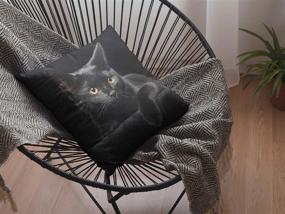 img 3 attached to 🐱 Cute Black Cat with Yellow Eyes Throw Pillow Covers - 18x18 Inch Square Pillows Case, Decorative Cushion Cover with Zipper for Sofa, Couch, Bed, Patio, Car - Home Decor