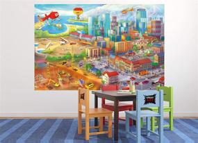 img 1 attached to 🏙️ Kid's Room Nursery Photo Wallpaper: City in Comic Style - Hidden Objects Building-Site Decor Wall Mural