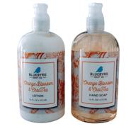 🍊 bluebyrd kitchen liquid hand wash & lotion set of 2, 2-pack luxury orange blossom & chai scented hand wash with hand cream, 16oz. kitchen liquid hand soap wash with lotion pump (orange chai set) logo