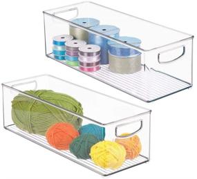 img 4 attached to 🗂️ mDesign Plastic Craft Room Organizer - Convenient 2-Pack Basket Storage Bin for Scissors, Pencils, Markers, and Crafting Supplies - Clear, with Handles for Home, Classroom, Playroom, or Art Studio