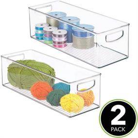img 3 attached to 🗂️ mDesign Plastic Craft Room Organizer - Convenient 2-Pack Basket Storage Bin for Scissors, Pencils, Markers, and Crafting Supplies - Clear, with Handles for Home, Classroom, Playroom, or Art Studio