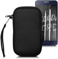 📱 kwmobile neoprene phone pouch size l - 6.5" - universal cell sleeve mobile bag with zipper and wrist strap - sleek black design logo