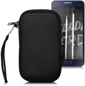 img 4 attached to 📱 kwmobile Neoprene Phone Pouch Size L - 6.5" - Universal Cell Sleeve Mobile Bag with Zipper and Wrist Strap - Sleek Black Design