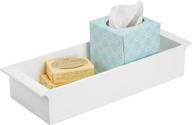 🎍 mdesign 16" wide stackable bamboo storage organizer tray bin with handles - multipurpose for bathroom vanity, countertop, toilet tank - white wood finish logo