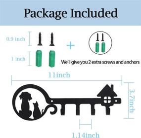 img 2 attached to 🔑 UptoBillions Wall Mounted Iron Key Holder for Wall, 11 inch with 4 Key Hooks Organizer for Car or House Keys, Key Rack with Screws and Anchors - Cat and Dog Design (Black)