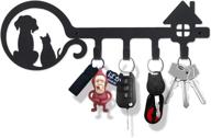 🔑 uptobillions wall mounted iron key holder for wall, 11 inch with 4 key hooks organizer for car or house keys, key rack with screws and anchors - cat and dog design (black) логотип