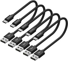 img 4 attached to Short USB C Cable [10 inch 5 Pack]: Fast Charging Nylon Braided Charger for Galaxy S10+, S9, S8 Plus, Note 9, 8, LG G6, G7, V35, Pixel 2 XL - Black