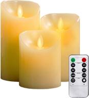 🕯️ yiwer flameless candles set of 3 real wax pillars, 4", 5", 6", with realistic dancing led flames, 10-key remote control and timer function, 300+ hours, ivory logo