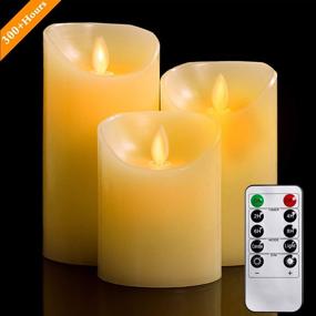 img 3 attached to 🕯️ YIWER Flameless Candles Set of 3 Real Wax Pillars, 4", 5", 6", with Realistic Dancing LED Flames, 10-Key Remote Control and Timer Function, 300+ Hours, Ivory