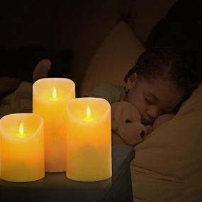 img 2 attached to 🕯️ YIWER Flameless Candles Set of 3 Real Wax Pillars, 4", 5", 6", with Realistic Dancing LED Flames, 10-Key Remote Control and Timer Function, 300+ Hours, Ivory