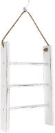 vintage white patelai 3-tier mini wall-hanging hand towel ladder with rope - farmhouse décor, rustic wooden bathroom towel rack, space-saving hook logo