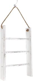 img 4 attached to Vintage White Patelai 3-Tier Mini Wall-Hanging Hand Towel Ladder with Rope - Farmhouse Décor, Rustic Wooden Bathroom Towel Rack, Space-Saving Hook