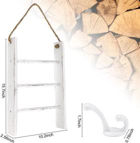 img 3 attached to Vintage White Patelai 3-Tier Mini Wall-Hanging Hand Towel Ladder with Rope - Farmhouse Décor, Rustic Wooden Bathroom Towel Rack, Space-Saving Hook