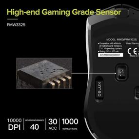 img 1 attached to 🖱️ DELUX M800DB 70G(2,47 унции) 2,4G беспроводная игровая мышь с эргономичным дизайном, долговечность аккумулятора до 30 часов, с датчиком PAW3325 10000DPI, тонкий и прочный оплетенный кабель, 6 настраиваемых кнопок и подсветкой RGB (черная).