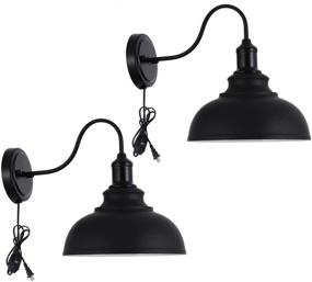 img 3 attached to Larkar Dimmable Vintage Wall Lamp Black Industrial Vintage Farmhouse Wall Sconce Lighting Gooseneck - Plug-in with On/Off Toggle Switch - Set of 2 for Bedroom Nightstand