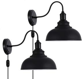 img 4 attached to Larkar Dimmable Vintage Wall Lamp Black Industrial Vintage Farmhouse Wall Sconce Lighting Gooseneck - Plug-in with On/Off Toggle Switch - Set of 2 for Bedroom Nightstand