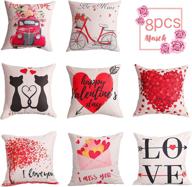 geefuun set of 8 valentine’s day throw pillow case decorations - linen cushion cover 18 x 18 inches, pink truck & red heart love bicycle gift decor for sofa couch logo