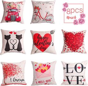 img 4 attached to Geefuun Set of 8 Valentine’s Day Throw Pillow Case Decorations - Linen Cushion Cover 18 x 18 Inches, Pink Truck & Red Heart Love Bicycle Gift Decor for Sofa Couch