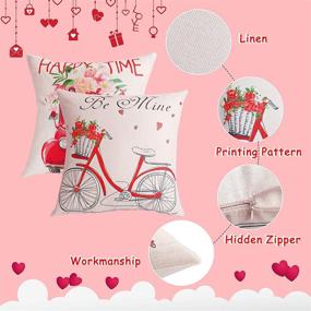 img 2 attached to Geefuun Set of 8 Valentine’s Day Throw Pillow Case Decorations - Linen Cushion Cover 18 x 18 Inches, Pink Truck & Red Heart Love Bicycle Gift Decor for Sofa Couch